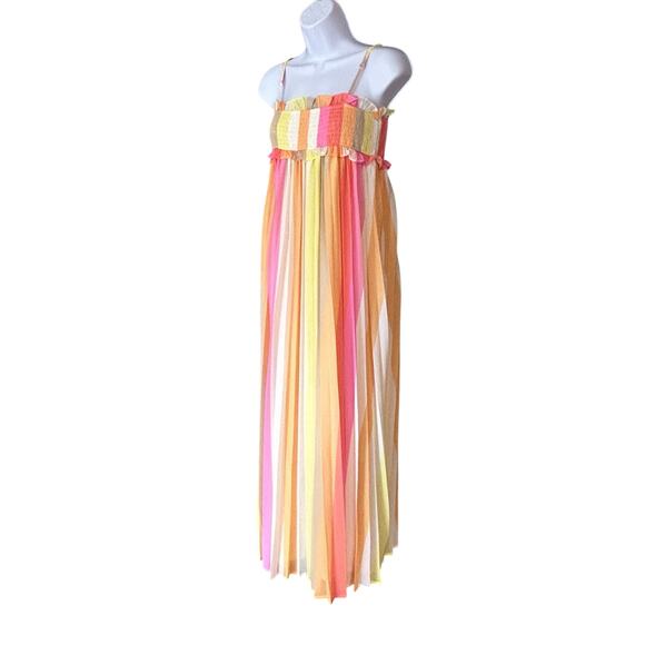 Vici Rainbow Maxi Dress Size S Smocked Cutout Pleated Resort Style - Picture 4 of 11